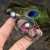 Rhodonite, Moonstone Gemstone Copper Wire Wrap Jewelry Pendant 3.15"