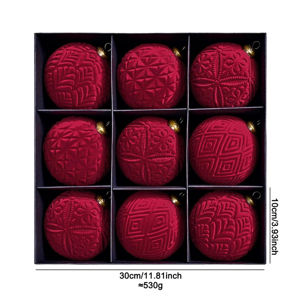 2025 Christmas Velvet Ball Hanging Pendant 9Pcs/set Flocked Christmas Ball Set for Winter Holiday Indoor Decoration