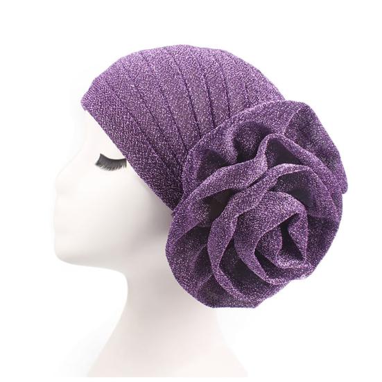 Beanie Hat Solid Color Large Flower Design Comfortable Warm No Brim Turban Cap Women Accessories