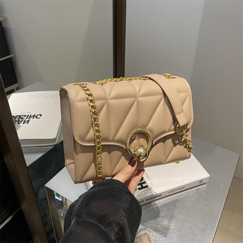 

Korean Girl Shoulder Bag Fashionable Texture Girl Chain Bag Versatile Solid Color Women S Compact Square Bag Sewing Thread