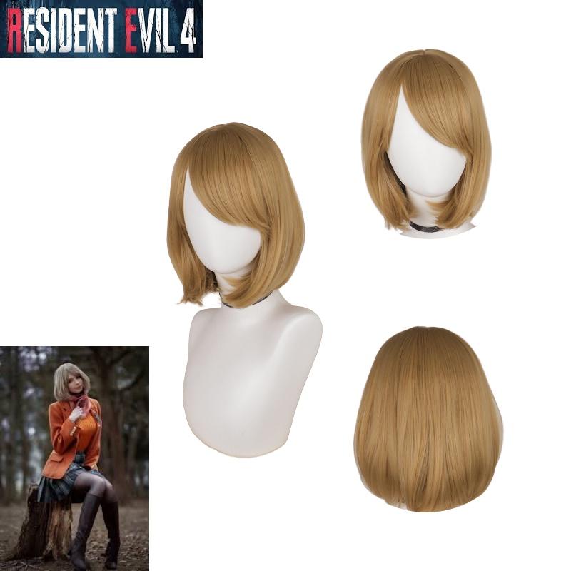 Biohazard 4 Remake Ashley Graham Wig Short Brown Pear Blossom Style Cosplay Hairpiece
