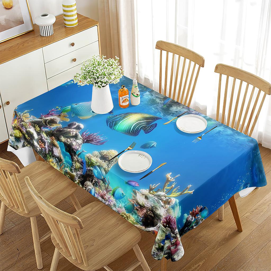 Ocean Animal Fish Tablecloth The Underwater World Pattern Table Cover for Dining Room Living Room Marine Life Table Cloth