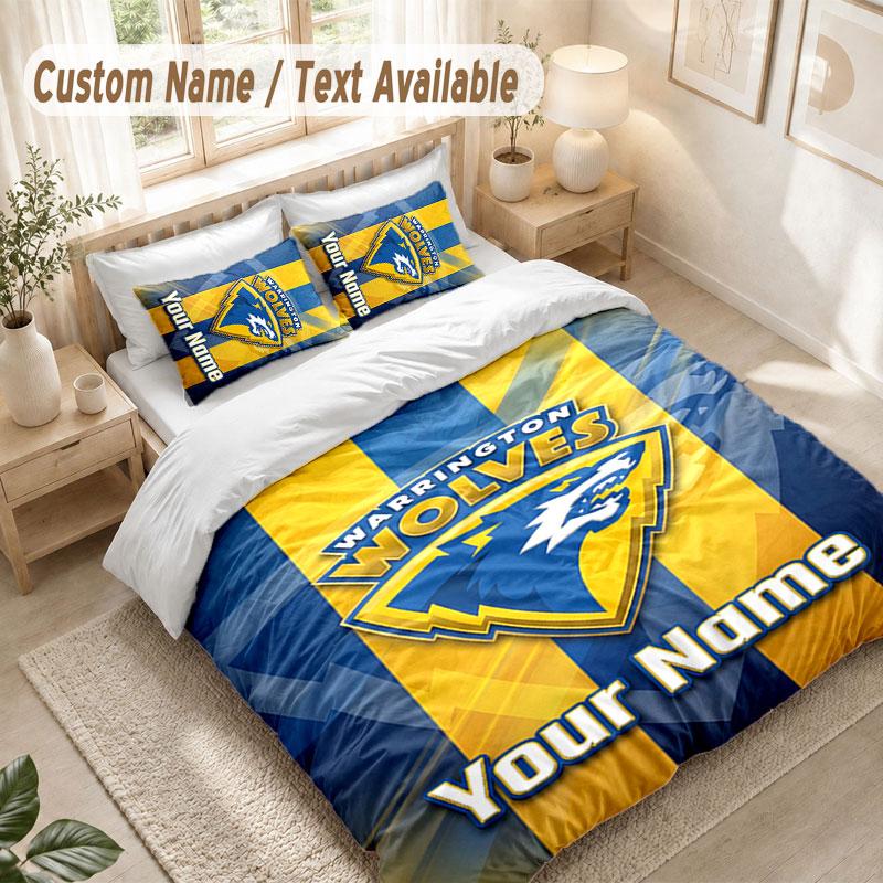 Custom Name Bedding Set 3 PiecesWarrington Wolves Print Duvet Cover + 2 Pillowcases Soft Bed Decor