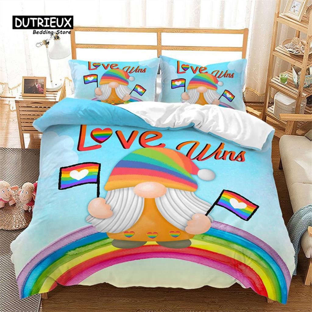 Rainbow Heart Duvet Cover King Size Multicolor Pride Bedding Set Microfiber For Boys Girls Room Decor Special Day Culture
