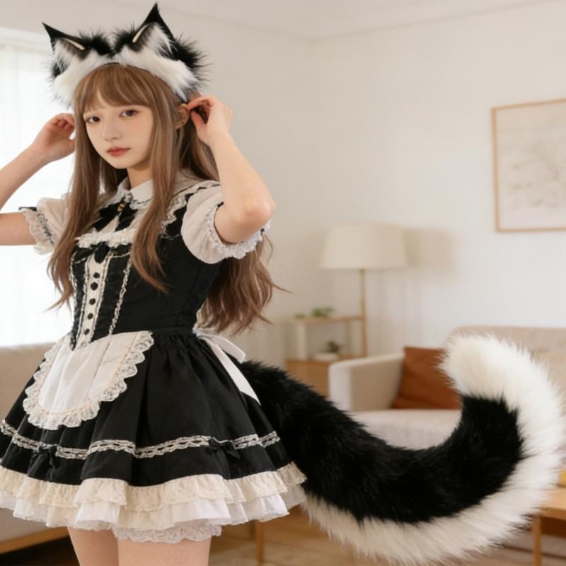 Foxes Wolf Ears Headband Faux Furs Tail Halloween Cosplay Party Costume Accessories Gumiho Costume for Women Men Gifts