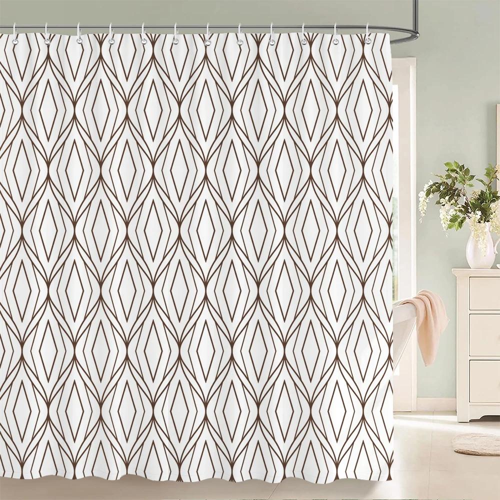 Modern Stripe Shower Curtains Waterproof Fabric Bath Curtains For Bathroom Bathtub Large Wide Bathing Cover With Hooks