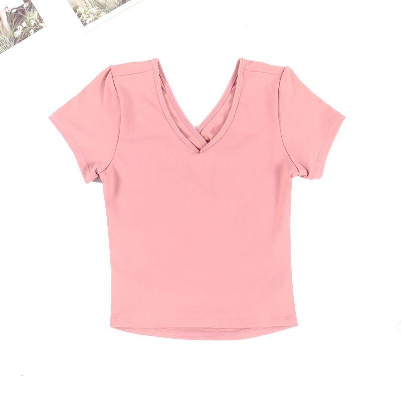 

Женская одежда для йоги с нагрудными вкладышами, для бега, профессиональная спортивная, с коротким рукавом, с длинным рукавом, майка для тренировок, впитывающая пот, быстросохнущая, жилет Rose powder Y742] M