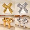 Ribbon Bow Stainless Steel Rings for Women Mama 18K Gold-plated Anti Fading Open Ring Wedding Jewelry Vacation Accessories Gifts
