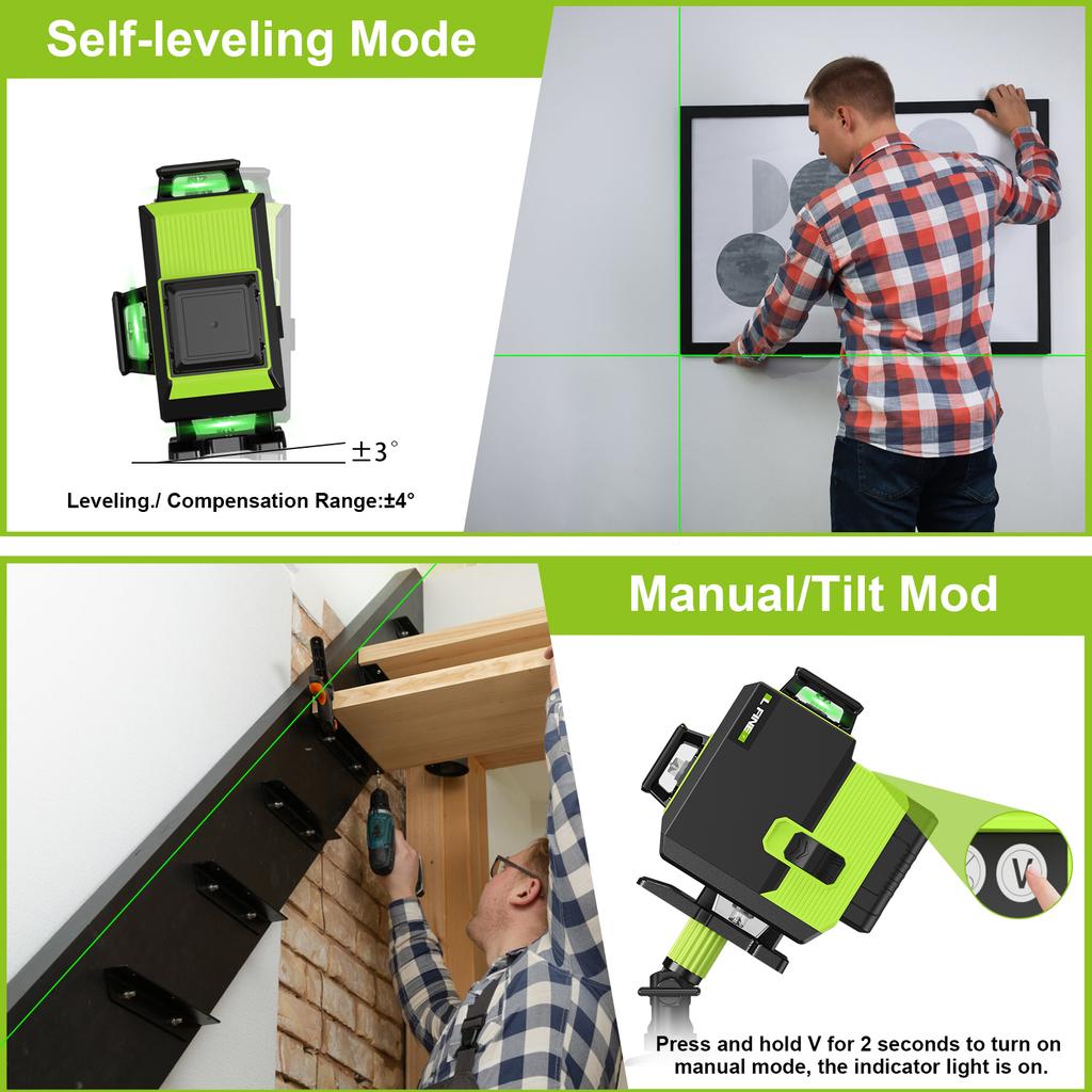 Lfine Nivel Laser 16 Lines Professional Laser Level Horizontal Vertical Green Laser Automatic 360°Self-Leveling Level Laser Tool