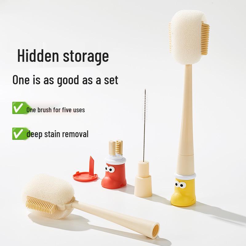 Five-in-One Long Handle Brush Set: Multi-functional for Small Boots, Insulated Cups, Baby Bottles, and Cleaning Sponges.