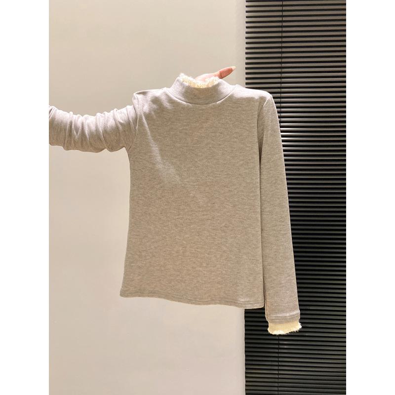 

Korean Style Ruffle Lace Patchwork Mid-Neck Long Sleeve Inner Layer Women s Warm T-shirt Extra Extra Large