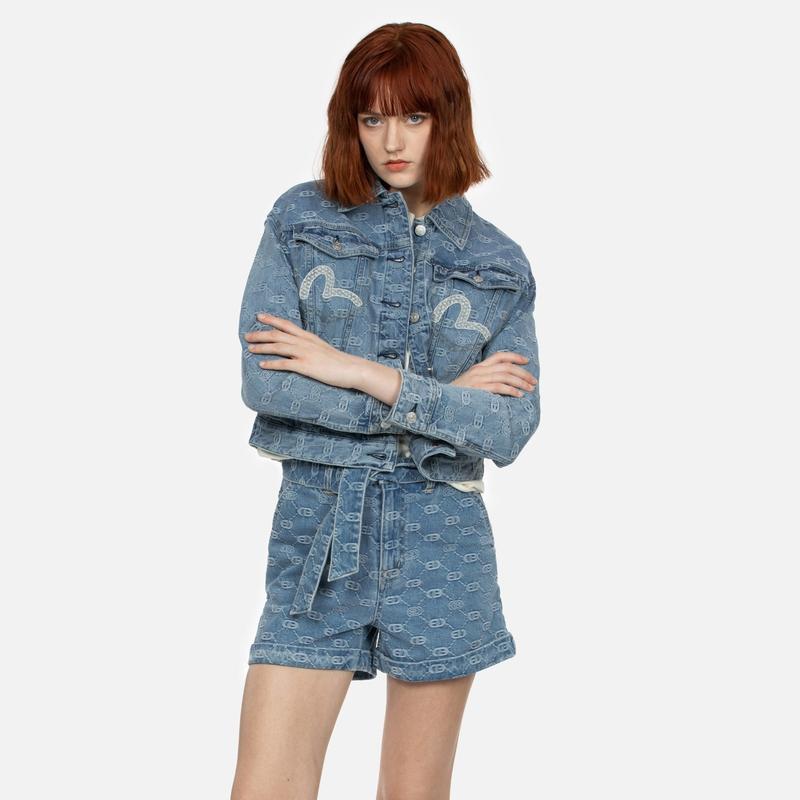 Evisu SS24 All Over Logo And Seagull Embroidery Oversized Denim Jacket Women Jackets Denim-Blue 2ESHTW4DJ4054LFDP