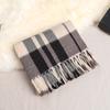Double-Sided Velvet Scarf with Tassel Decoration Plaid Print Autumn Winter Warm Cashmere-like Scarf Fashion Accessory