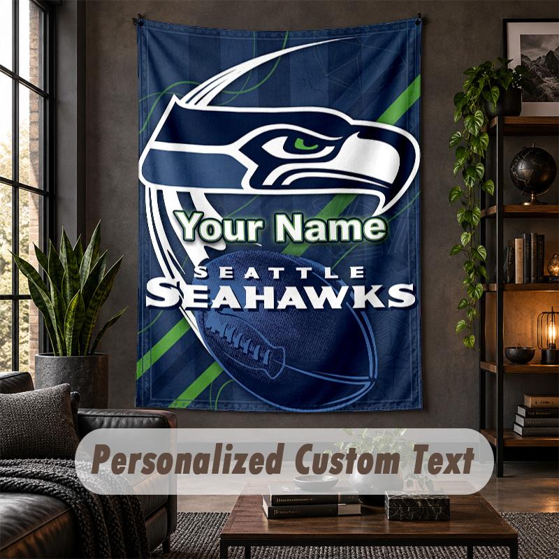 Personalized Wall Tapestry,Seattle Seahawks Custom Text, Soft Fabric Wall Art For Indoor Decoration