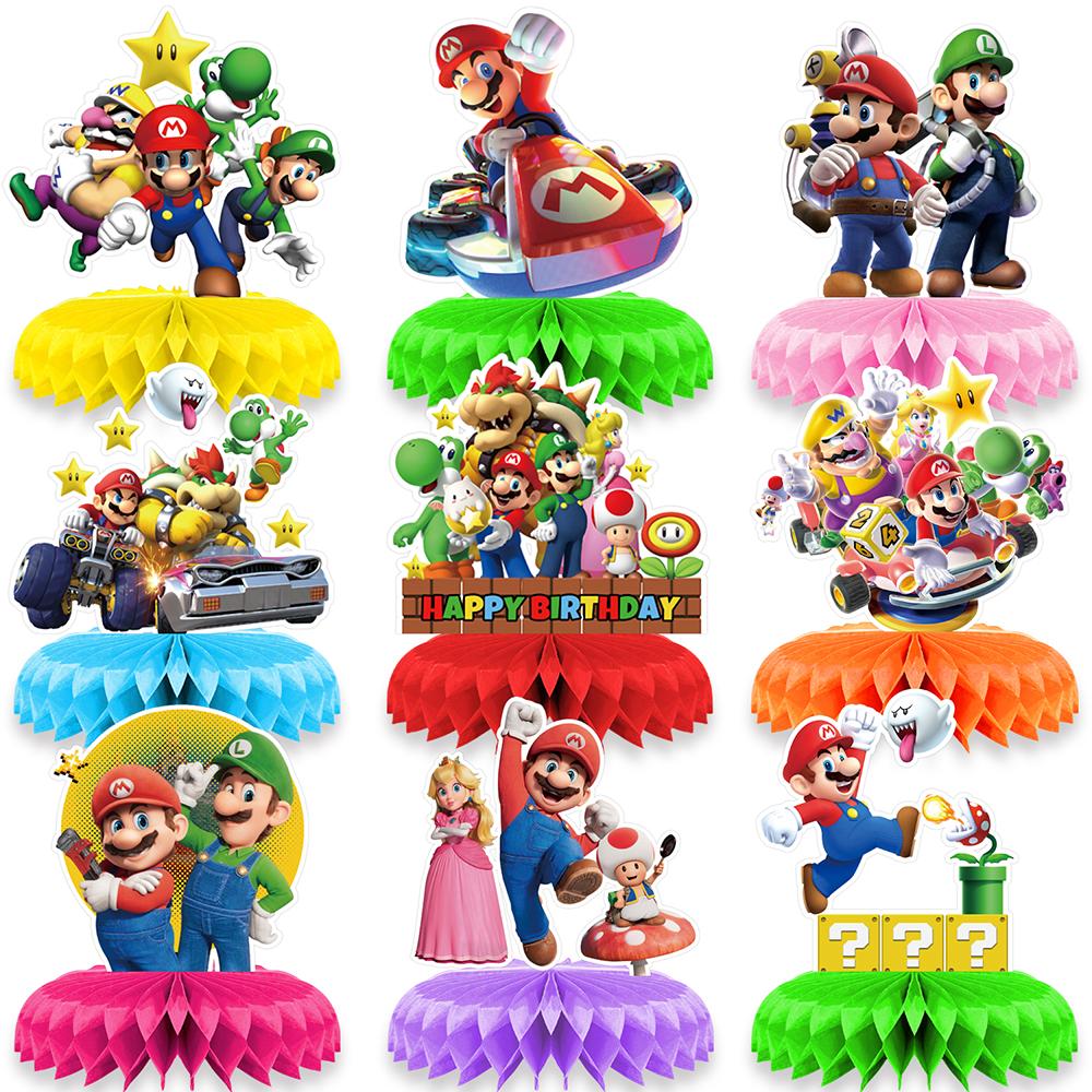 9 Stück Mario Waben-Mittelstücke Super Mario Party-Zubehör Tischdekorationen