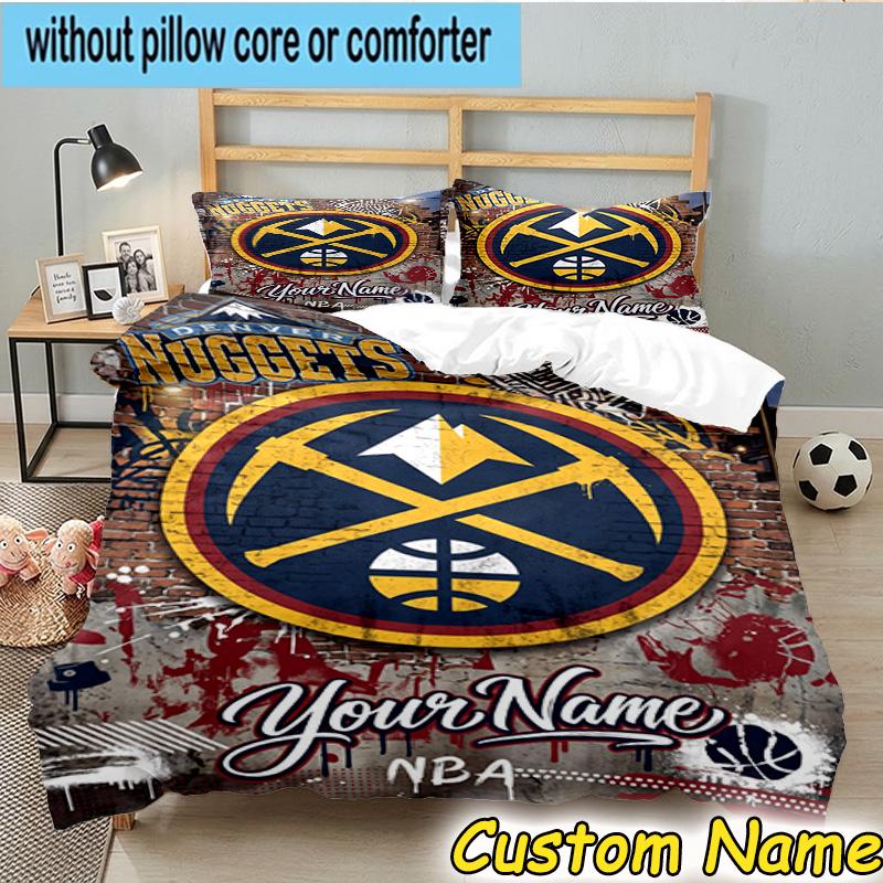 3pcs Custom Name Denver Basketball Team Bedding Set Includes 1 Duvet Cover & 2 Pillowcases for All Seasons Dormitory Home Decor Christmas gifts