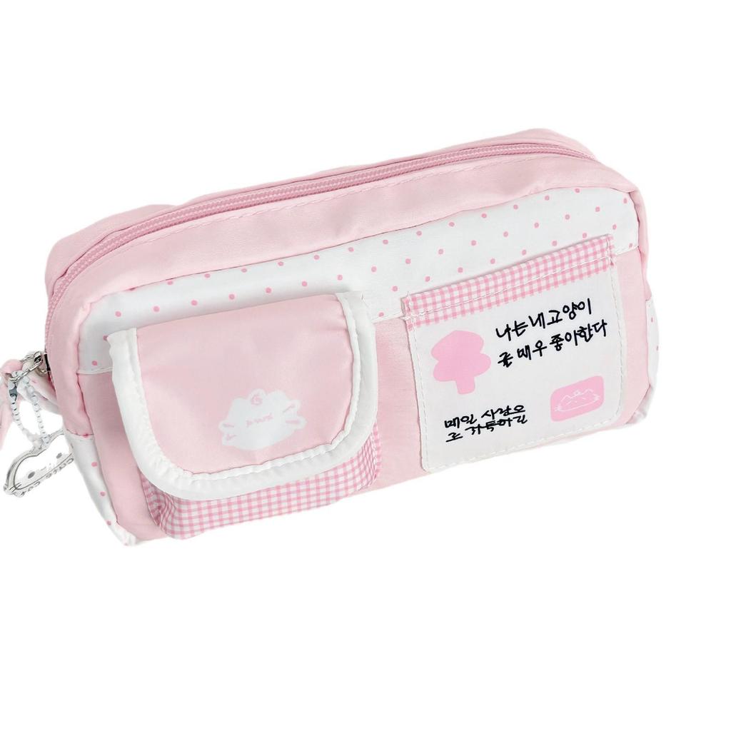 Xiaohongshu Pink & White Cat Pencil Case - Korean Style Girly Cartoon Stationery Bag