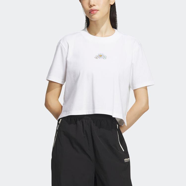 Adidas Originals Trefoil Tee With Floral Print Detail Women Tops White IK8642