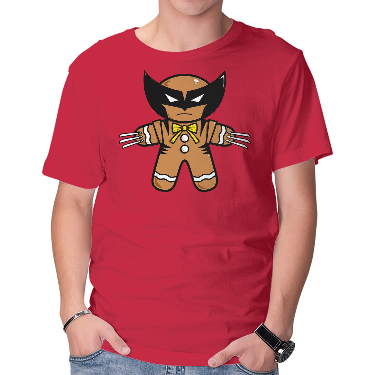 Unisex Crew Neck T-Shirt Gingerbread Wolvy Graphic Short Sleeve Casual Tee XS