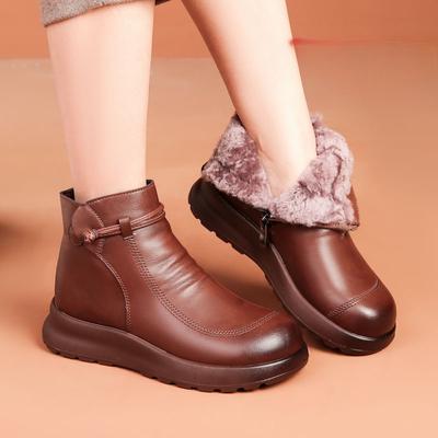 Mode Hiver Femmes Bottines Cuir Véritable Femme Laine Épaisse Chaud Bottes de Neige Mère Imperméable Antidérapant Bottillons