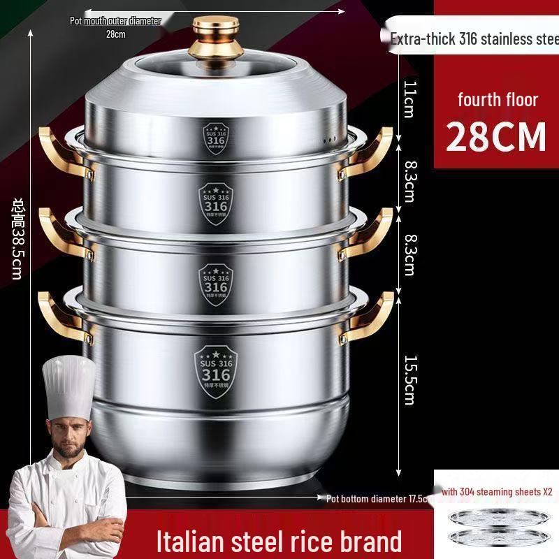 316 Stainless Steel Multi-Layer Steamer Pot: Food-Grade, Thickened Soup Pot for Induction Cookers