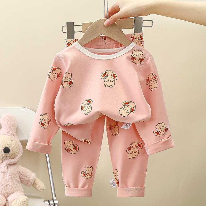100% Cotton Kids Thermal Underwear Set Long Sleeve Pants Soft Sleepwear Homewear Cartoon Print Comfortable A Class Safety