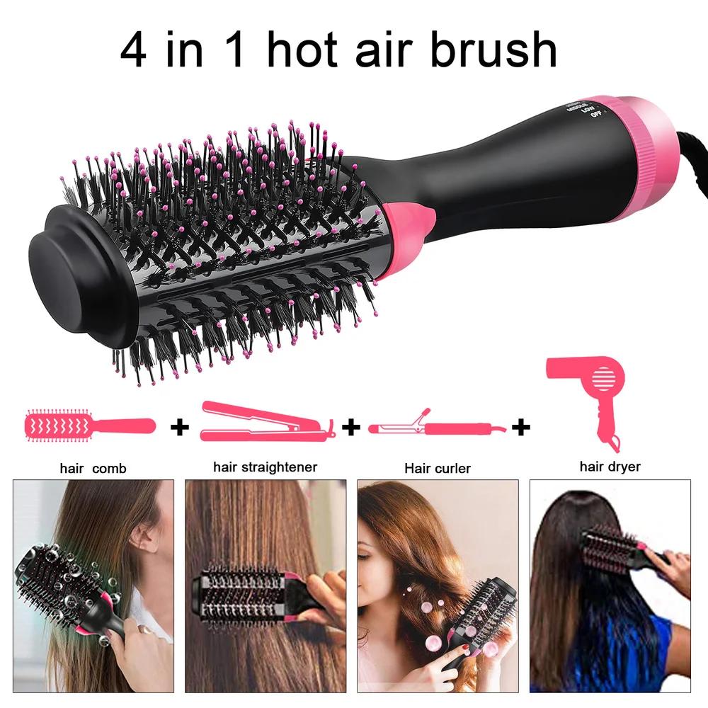 4 In 1  Hot-Air Hair Brushes Women Hair Dryer Brush Hair Dryer Straightener Curler Massager Rapid Warming One Step Volumizer