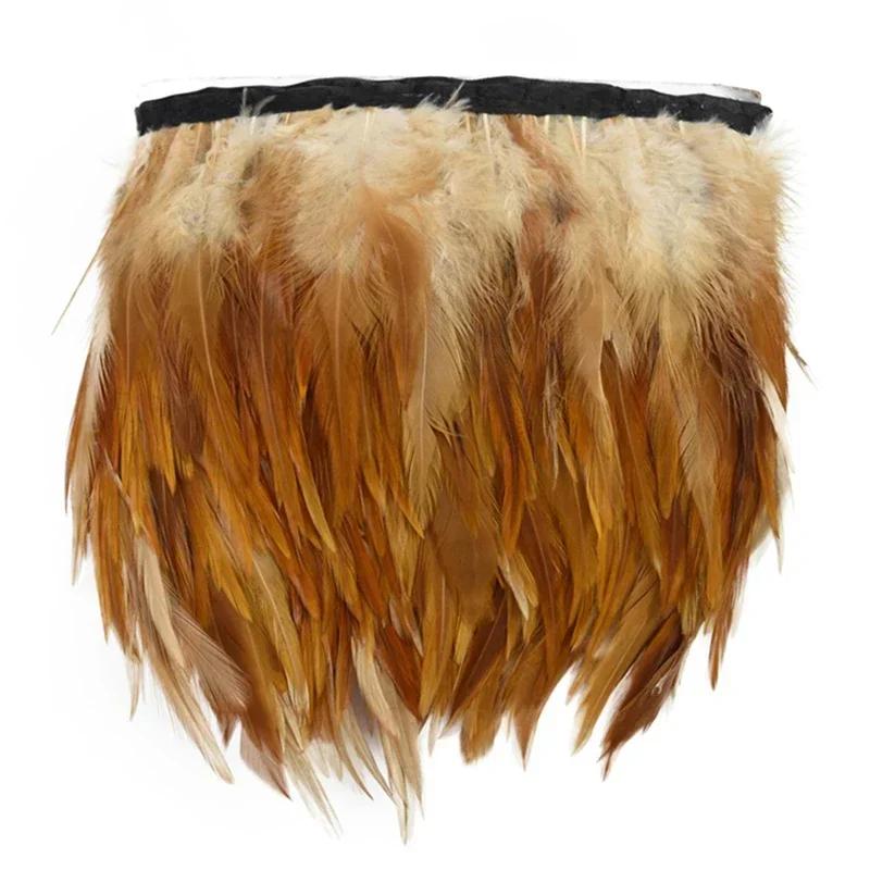 FeatherColored Pheasant Feathers On Tape Trim Fringe White Black Rooster Chicken Feather Skirt Trims Clothes Ribbon Sewing Handicrafts