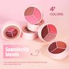 Tříbarevná tvářenka Přirozené podání barev Jemný neprášivý pudr Matná tvářenka Drží make-up Jasná vitalita Dívčí tvářenka