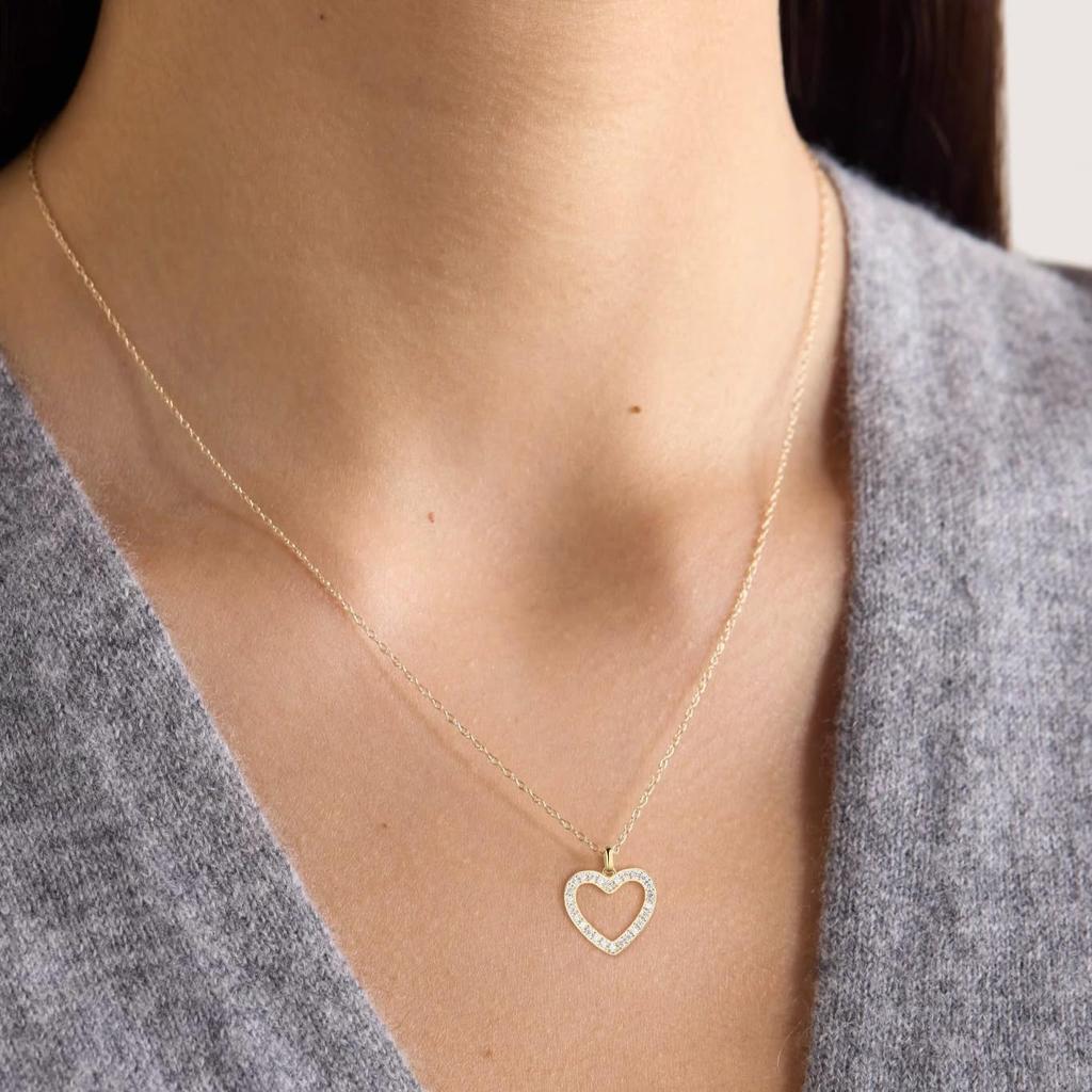 GAVU 14K Guld och Sterling Silver 925 CZ Diamant Hjärthalsband för Kvinnor