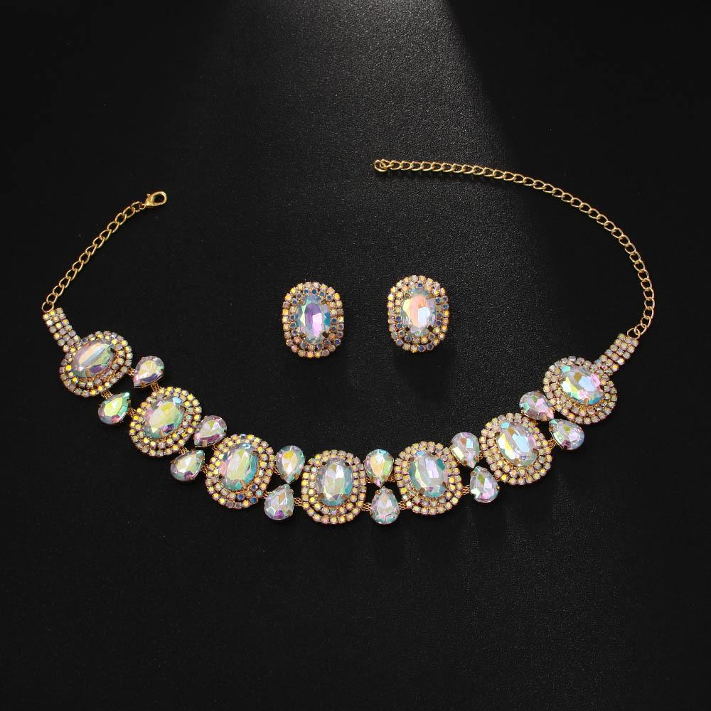 Stylish Sparkle Rhinestone Necklace Set Exaggerated Personality Colorful Necklace Party Decoration Gift