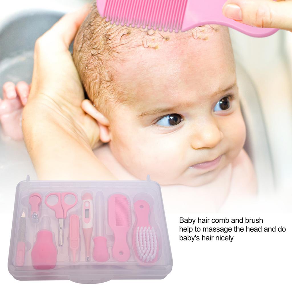 9 Stück Praktisches Tägliches Baby Nagelknipser Schere Haarbürste Kamm Maniküre Pflege Set Rosa