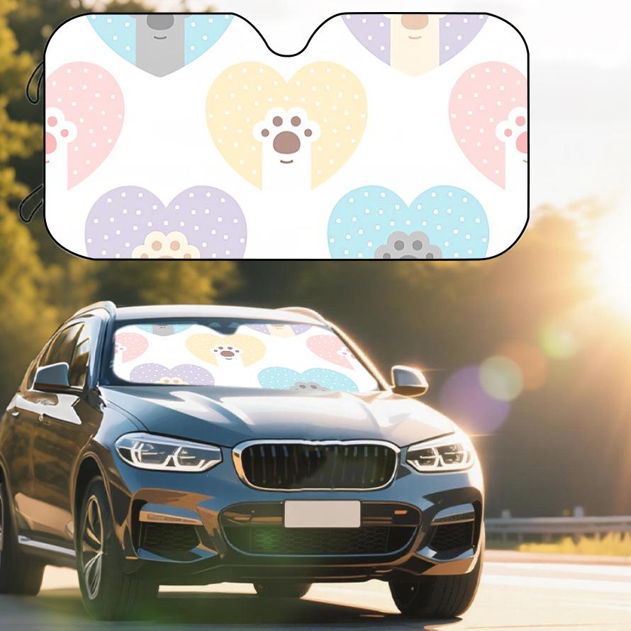 Cute Paw Print Cartoon Dog Car Sunshade - Front Windshield Sun Protection