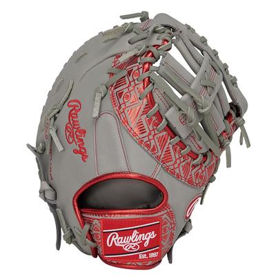 Rawlings Бейсбольная перчатка HOH® CLOUD METAL GR5FHCM53 для первого броска, мягкая, основа, серая/алая, 11,75 дюйма, для левой руки