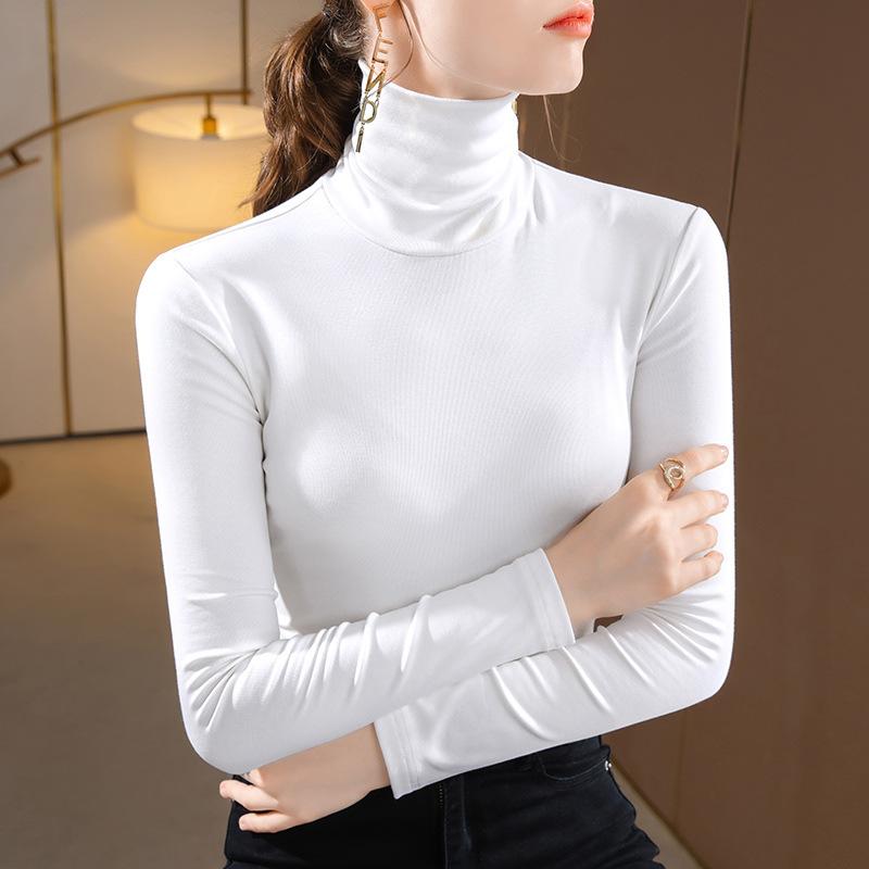 Turtleneck bottoming shirt women's 2025 autumn and winter new fashion solid color long-sleeved t-shirt with fleece warm inner waist top