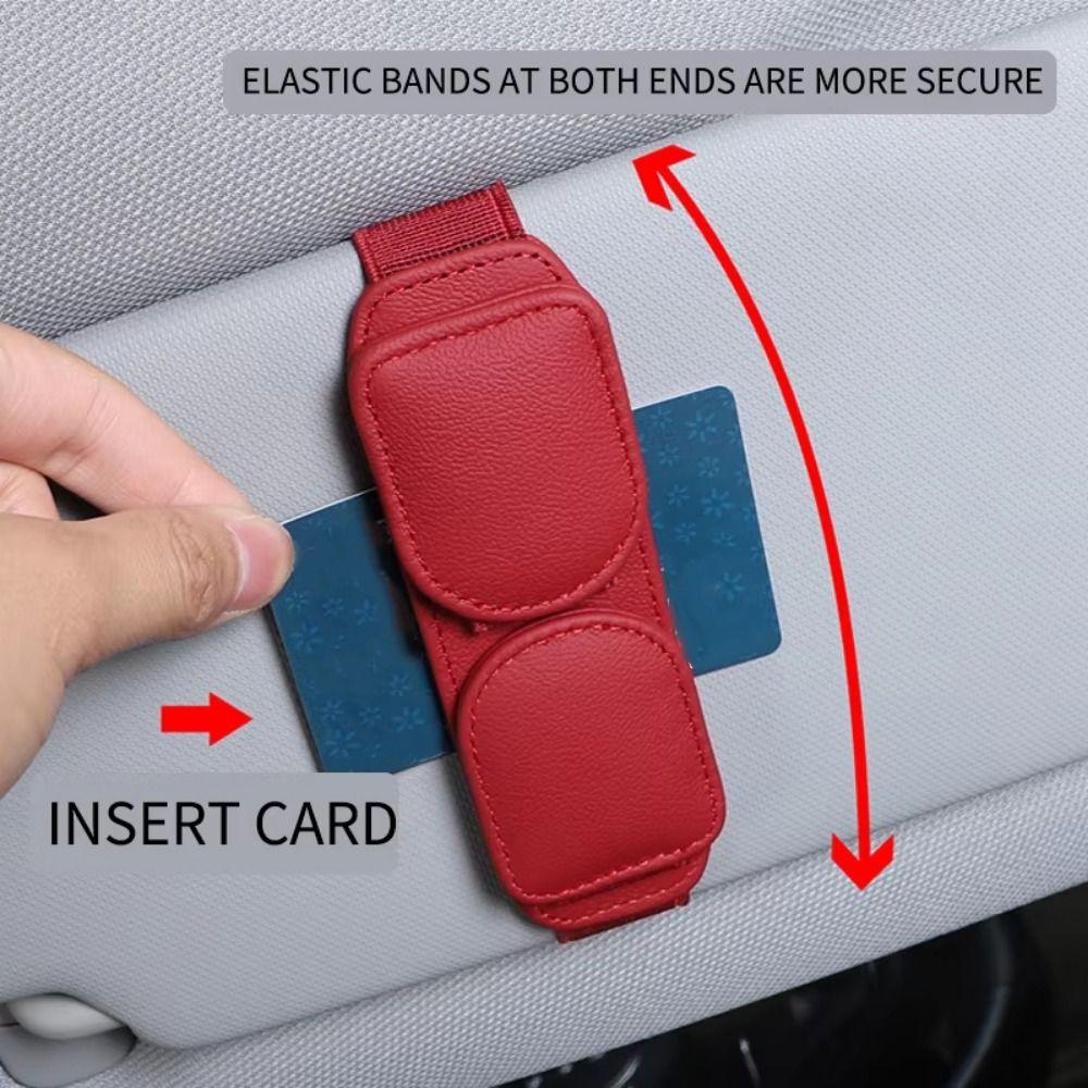 

Durable Leather Dual-Clip Glasses Holder Car Eyeglasses Storage Clip Auto Sun Visor червоний