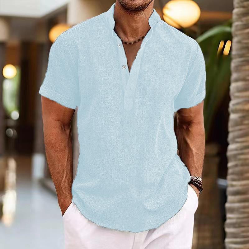Men's Short Sleeved Stand Up Collar Top Pullover Cardigan