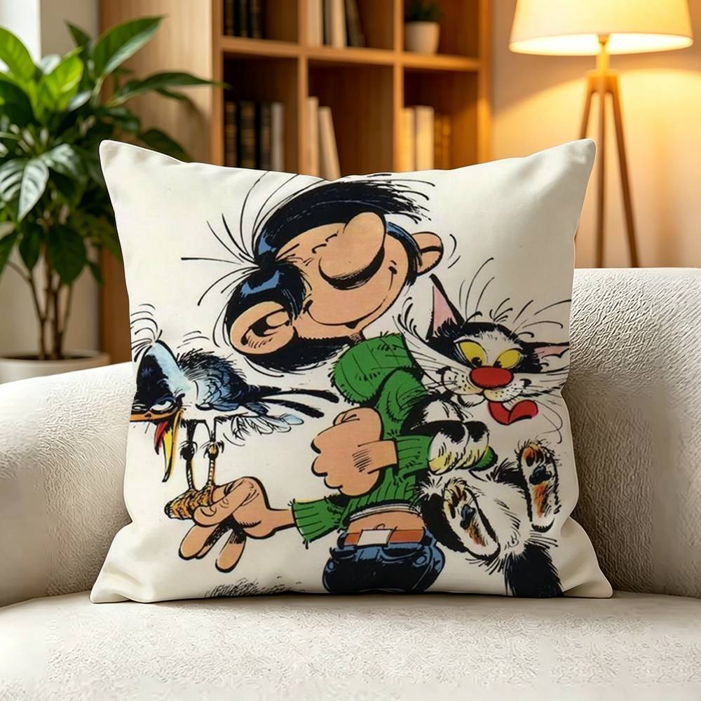 GGaston Lagaffe Classic FrancoBelgian Comic Pillow Case Square DoubleSided Sofa Cushion Cover Bedroom Bedside Pillow