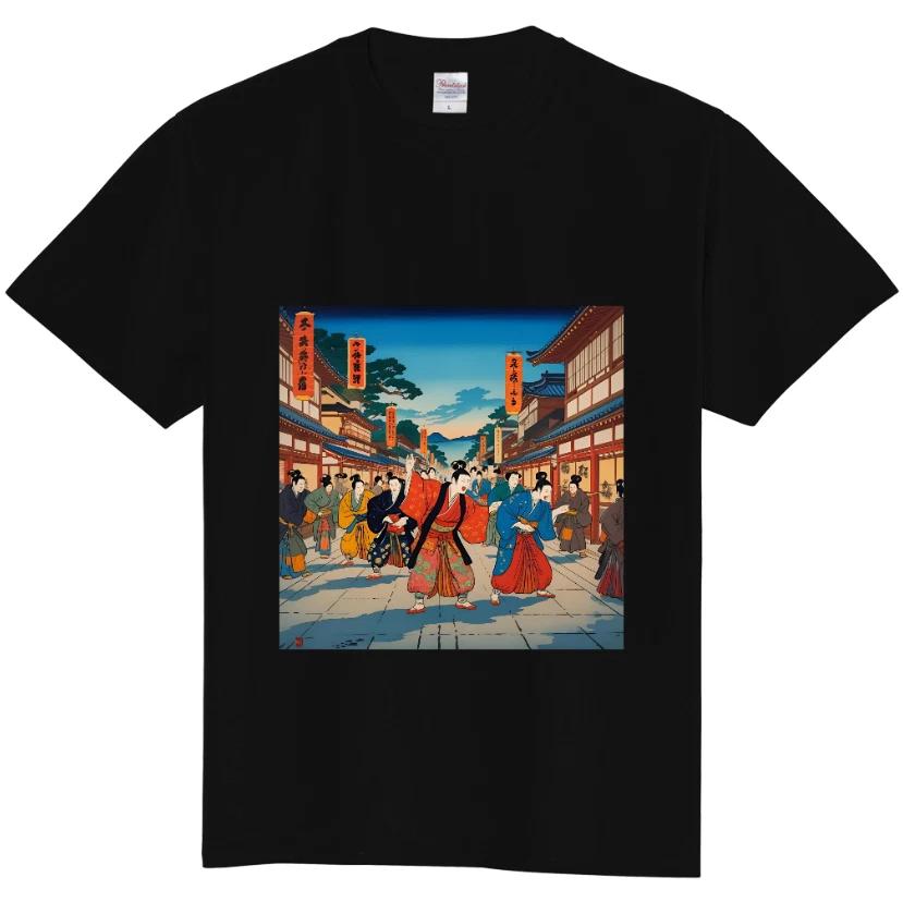 

Japanese Ukiyo-e Street Scene T-Shirt – Traditional Edo Art Graphic Tee 2XL