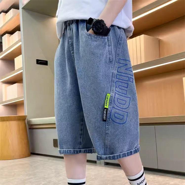 Short en jean pour adolescents de 4 à 10 ans, pantalon d'été doux imprimé lettres, pantalon décontracté pour enfants
