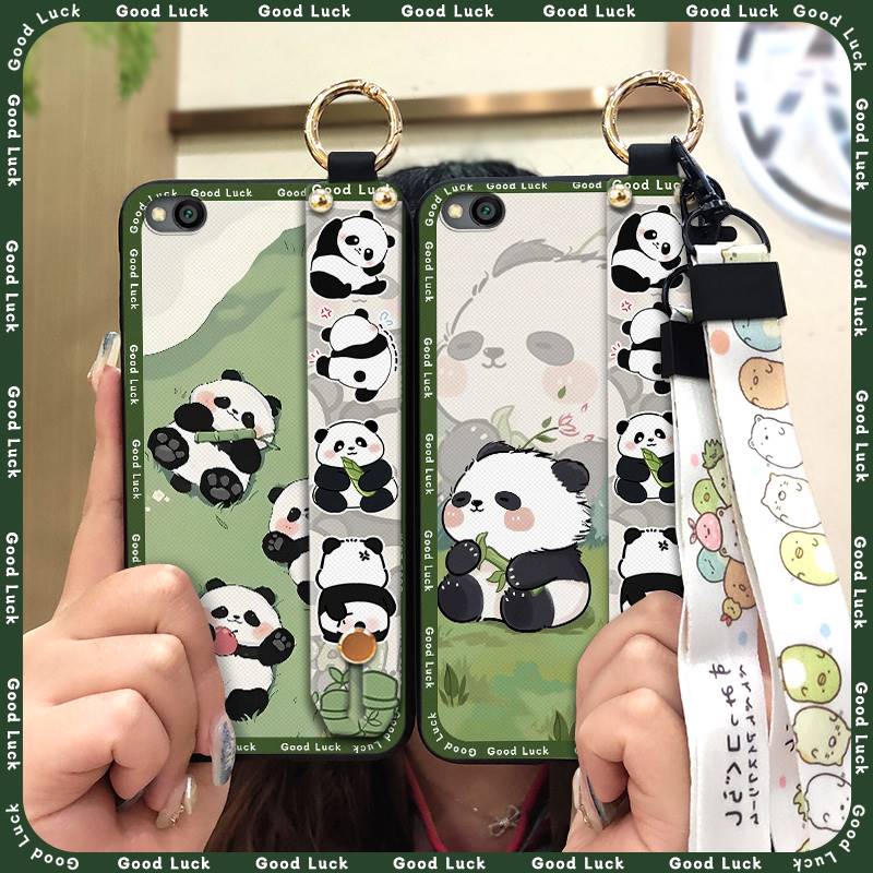 Durable Panda Phone Case For Xiaomi Redmi GO Anti-dust Cute Anti-knock Protective Lanyard Wristband Cartoon Phone Holder