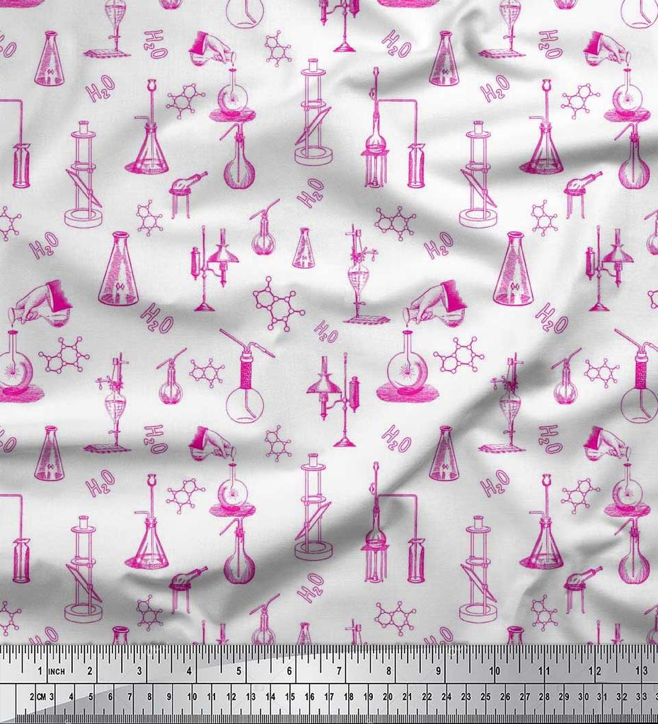 Soimoi Japan Crepe Satin Fabric Scientific Lab Equipments Education Theme Fabric Prints By metre 42 Inch
