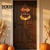 Country Style Porch Sign Autumn Harvest Wooden Wreath Pendant, Front Door Hanging Ornaments with Hemp Rope, Natural Wood Pastoral Decor Pumpkins Maple
