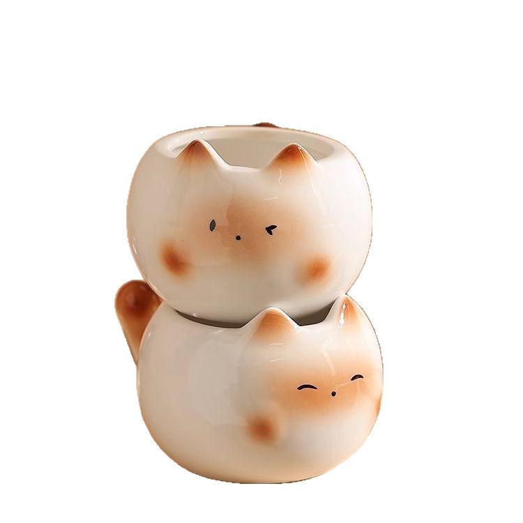 Cat Ceramic Coffee Mug Cup for Girls Couples Water High Aesthetic Cute Egg Cup Souvenir Gift
