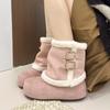 Cute Fluffy Fur Pink Suede Snow Boots Women  Winter Metal Belt Buckle Hidden Height Increasing Ankle Boots Woman's Y2K Shoes