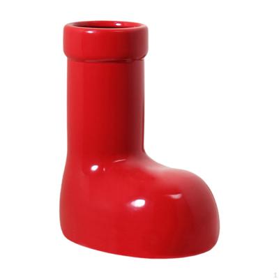 Keramik-Weihnachtsvase mit roten Stiefeln, einzigartige nordische Blumendekoration, Pflanzenhalter, für den Eingangsbereich,