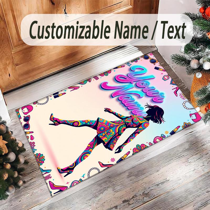 Decorative Artwork Theme Crystal Velvet Rug Personalized Custom Name Text Soft Floor Mat Home Decor