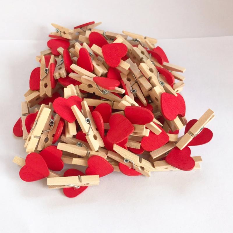10/20pcs Red Heart LoveWoodenClothes Photo Paper Peg Pin Mini Clothespin Postcard Clips Home Wedding Valentine's Day Decorati