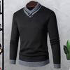 Autunno Inverno Uomo Maglione Scollo a V Lavorato a Maglia Spesso Elastico Caldo Maniche Lunghe Pullover Slim Fit Colore a Contrasto Lunghezza Media Uomo Biancheria Intima Termica