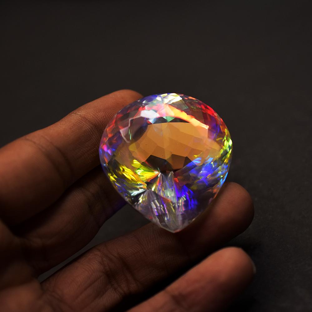 Rainbow Mystic Topaz Gemstone 215 Carat Lab-Created Pear Cut Huge Size CERTIFIED